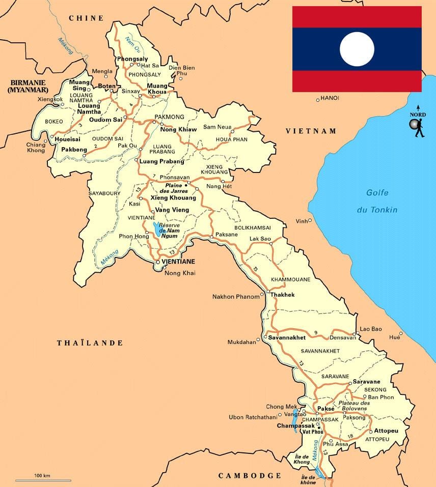 Harta e në jug të laos